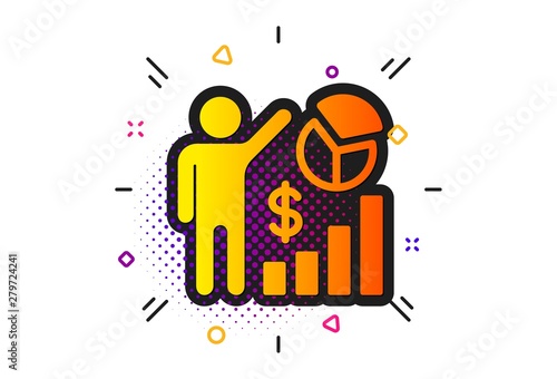 Search engine optimization sign. Halftone circles pattern. Seo statistics icon. Analytics chart symbol. Classic flat seo statistics icon. Vector