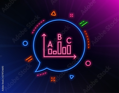 Survey results line icon. Neon laser lights. Best answer sign. Business stats symbol. Glow laser speech bubble. Neon lights chat bubble. Banner badge with survey results icon. Vector