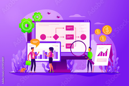 Company strategy. Work organization. Project management. Business process automation, business process workflow, automated business system concept. Vector isolated concept creative illustration