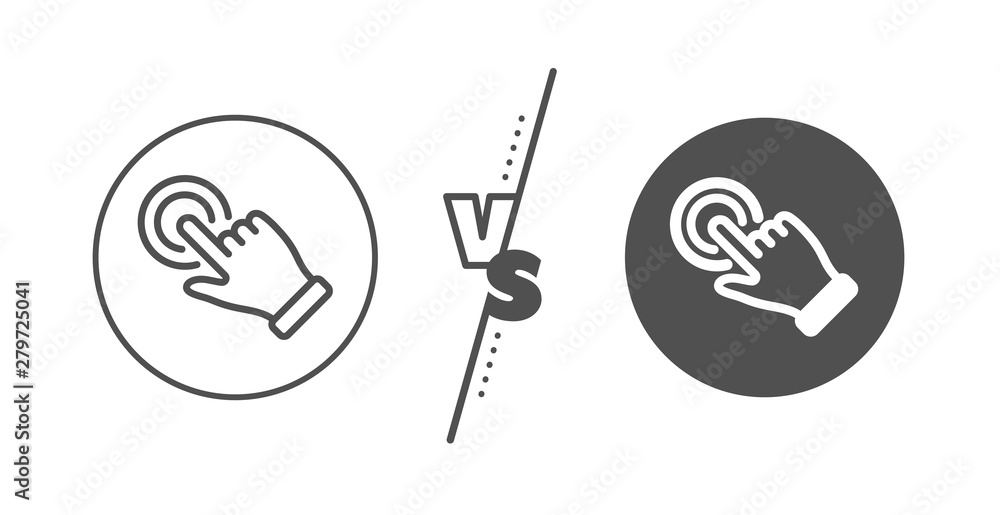 Click hand sign. Versus concept. Touchscreen gesture line icon. Push action symbol. Line vs classic touchscreen gesture icon. Vector Click hand sign. Versus concept. Touchscreen gesture line icon. Push action symbol. Line vs classic touchscreen gesture icon. Vector
