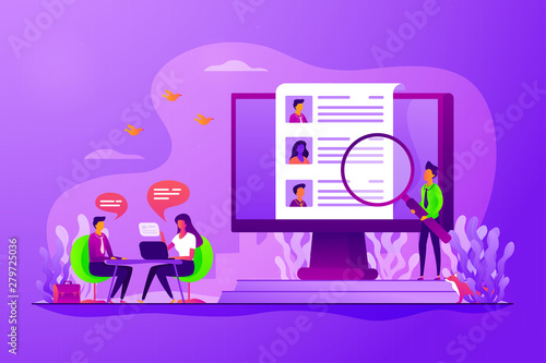 Job interview. Employee hiring. HR management. Employment service. Candidates seeker. Human resources, HR team work, headhunter service concept. Vector isolated concept creative illustration