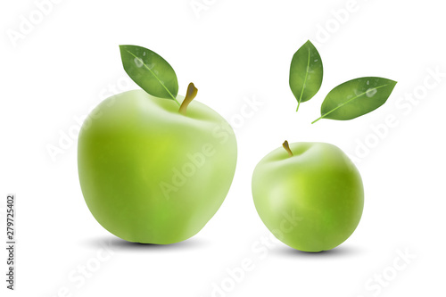 Realistic Green Apples. Realistic 3d apples. Detailed 3d Illustration Isolated On White. Healthy and Natural fruit design in EPS10 vector illustration.