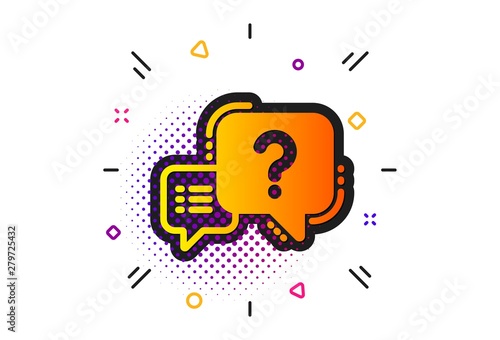 Quiz chat bubble sign. Halftone circles pattern. Question mark icon. Classic flat question mark icon. Vector
