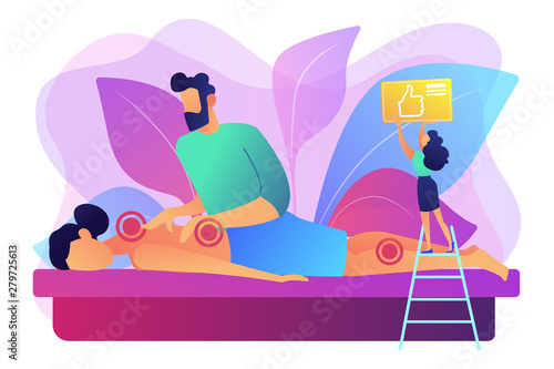Medical spa procedure. Health care. Body pain and stress curing. Professional massage therapy, spa therapy services, treatment of body concept. Bright vibrant violet vector isolated illustration