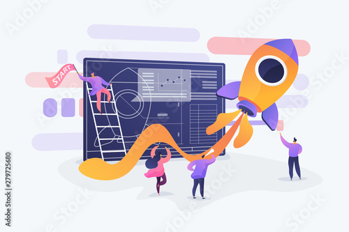 Startup new business project. Development process. Innovation product, creative idea. Start up launch, Start up venture, entrepreneurship concept. Vector isolated concept creative illustration