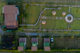 Top View Beautiful Garden Villa Resort, Aerial Drone Top View Village View Landscape.