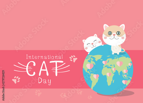 International cat day design on pink background vector illustration