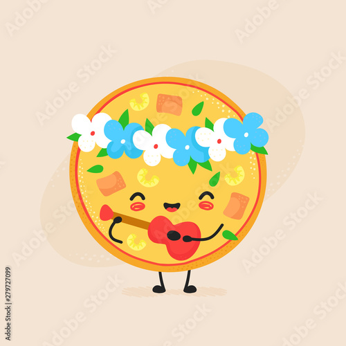 Cute happy hawaiian pizza character