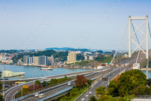 Kanmon strait and Kanmonkyo Bridge:Kanmonkyo Bridge connects Honshu and Kyushu in Japan.