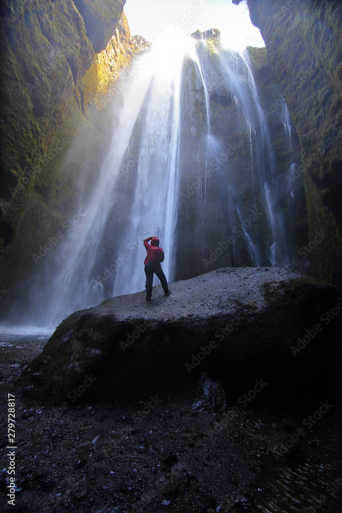 Obraz premium Beautiful scenery of Gljufrafoss is a waterfall that behind a cliff in Iceland. This waterfall is very popular for photographers and tourists.