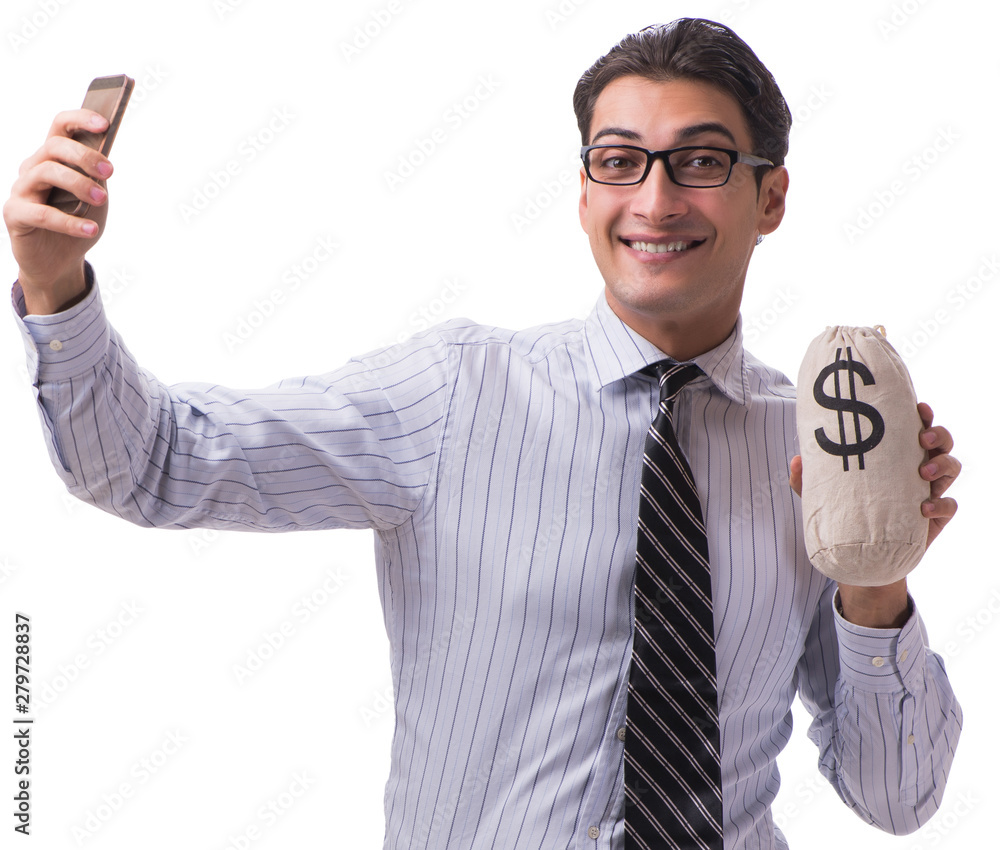 Young businessman with money sack isolated on white background Young businessman with money sack isolated on white background