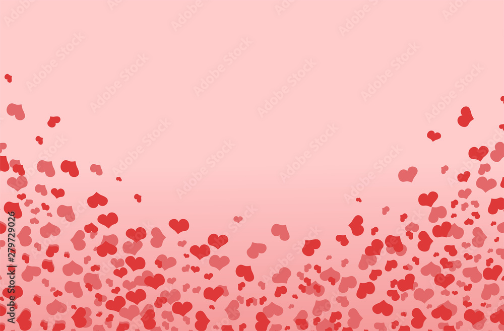 Frame in the form of an arch with hearts. Background with hearts in red-pink color. Vector pattern