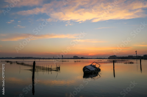 view of chiggia and sottomarina in venice at sunset photo