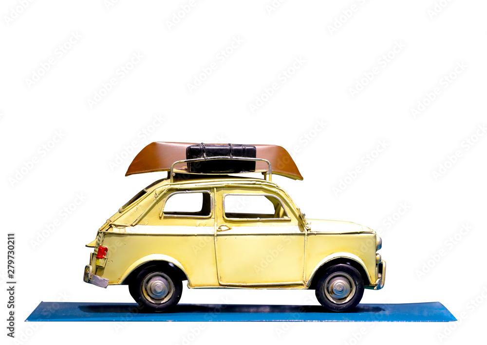 Travelling concept : vintage car isolated on background. This had clipping path.