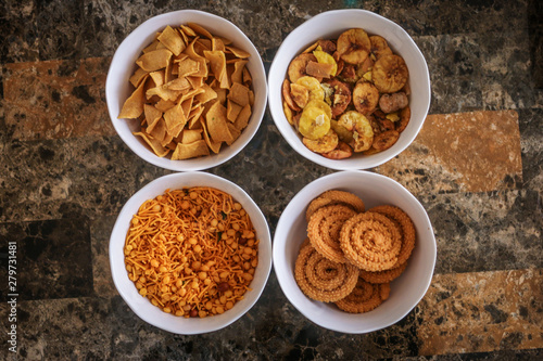 Top view of some Indian snacks