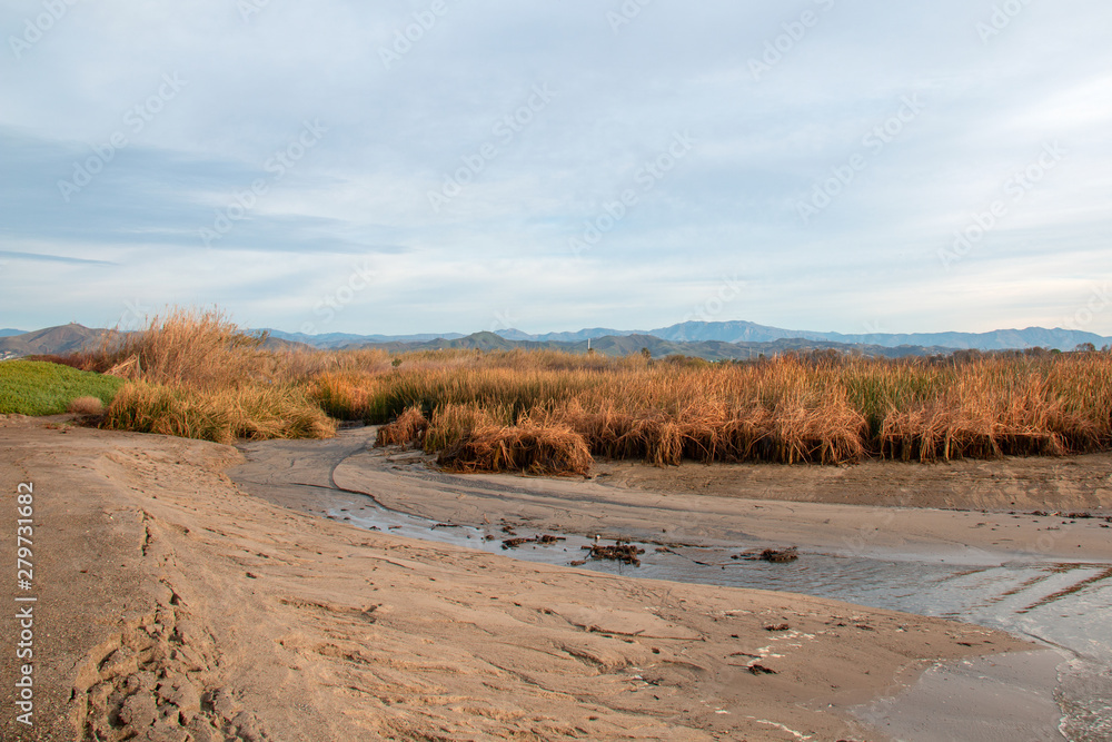 Santa Clara river estuary with lowering water level at the river mouth in Ventura California United States Santa Clara river estuary with lowering water level at the river mouth in Ventura California United States