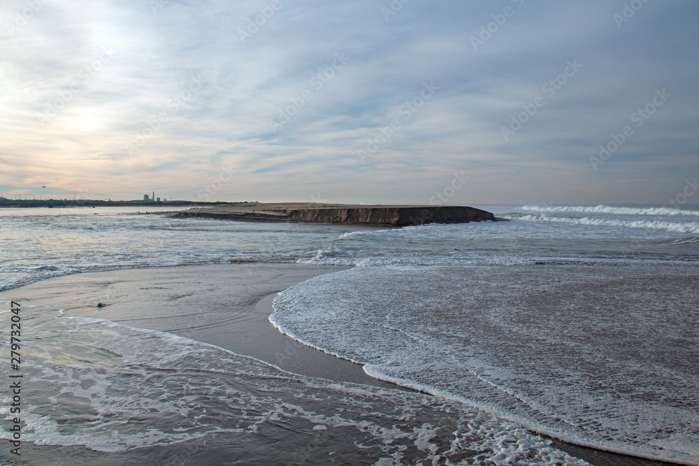 Pacific Ocean tide flowing into the Santa Clara river estuary in Ventura California United States Pacific Ocean tide flowing into the Santa Clara river estuary in Ventura California United States