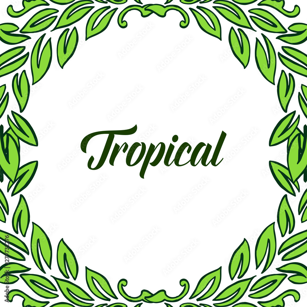 Poster tropical with beauty bright green leafy floral frame. Vector