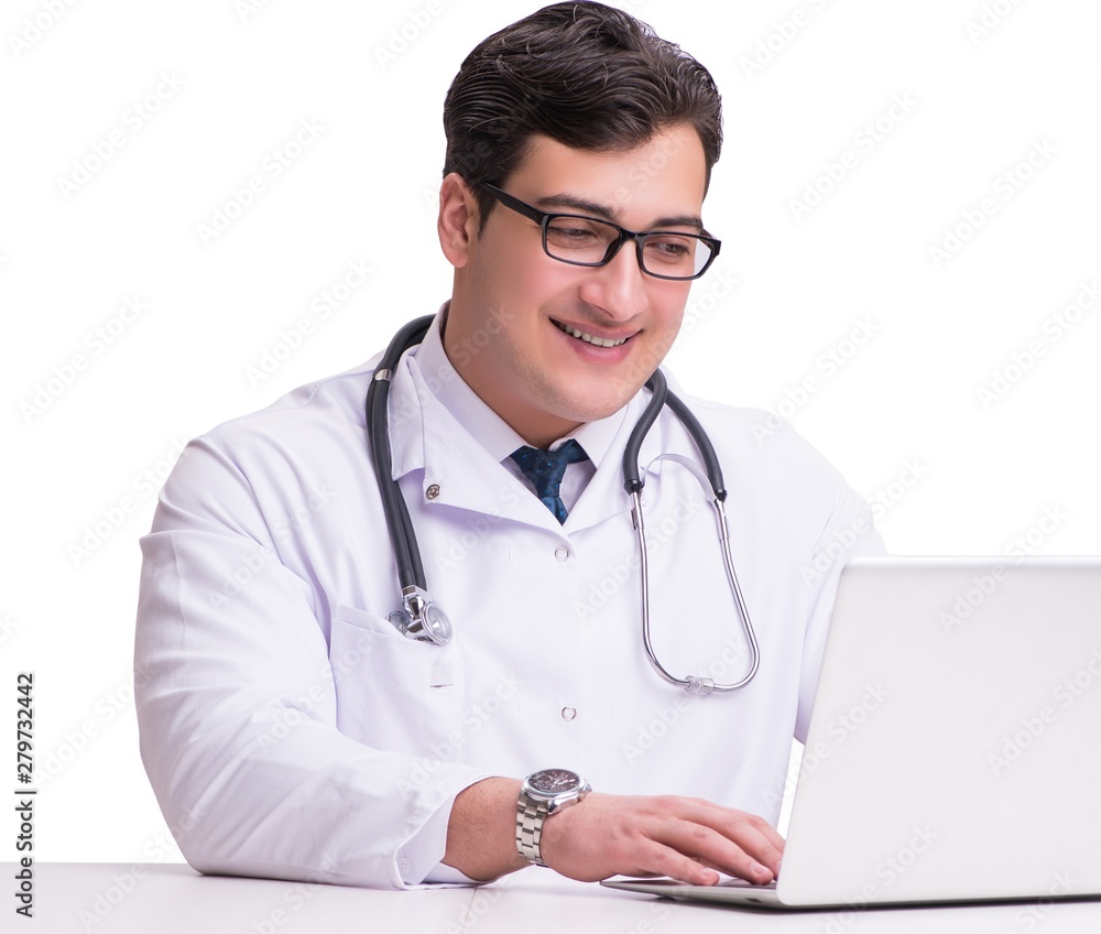 Doctor in telemediine mhealth concept on white Doctor in telemediine mhealth concept on white