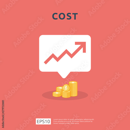 cost fee spending increase with arrow rising up growth diagram. business cash reduction concept. investment growth progress in flat design vector illustration