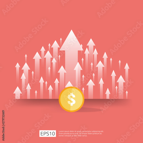 cost fee spending increase with arrow rising up growth diagram. business cash reduction concept. investment growth progress in flat design vector illustration