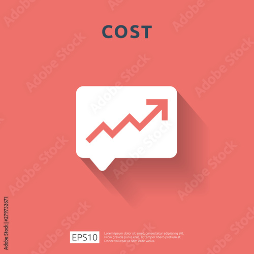 cost fee spending increase with arrow rising up growth diagram. business cash reduction concept. investment growth progress in flat design vector illustration