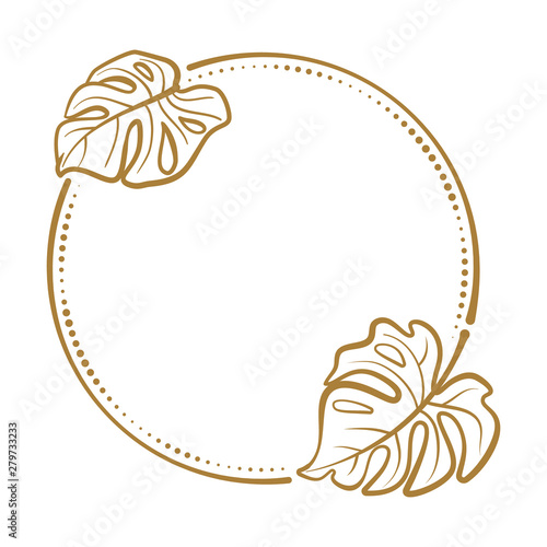 Vector round dotted frame with monstera leaves decoration