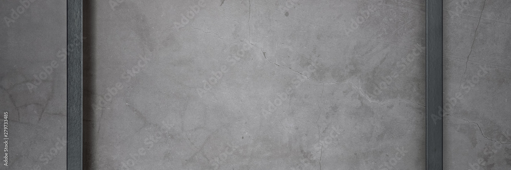 Naklejka premium Dark frame for painting on a gray cement textured background.