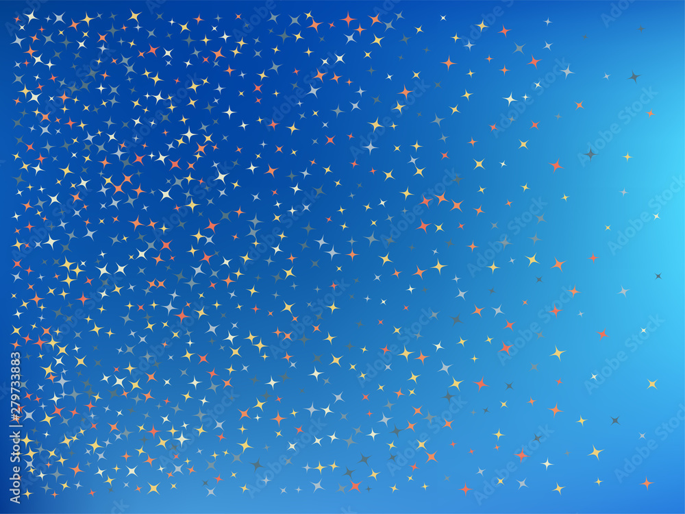 Azure color background. Stars confetti. 