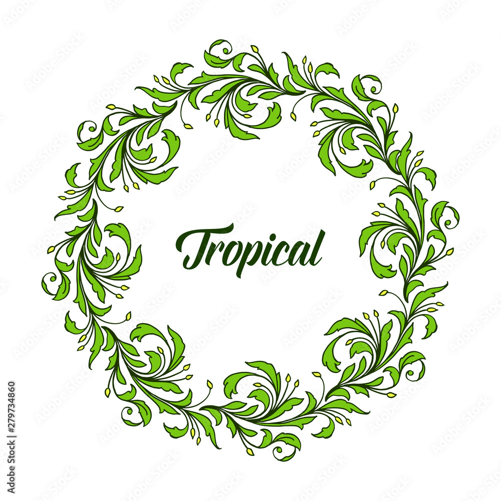 Modern style of green leaves frame, card tropical. Vector