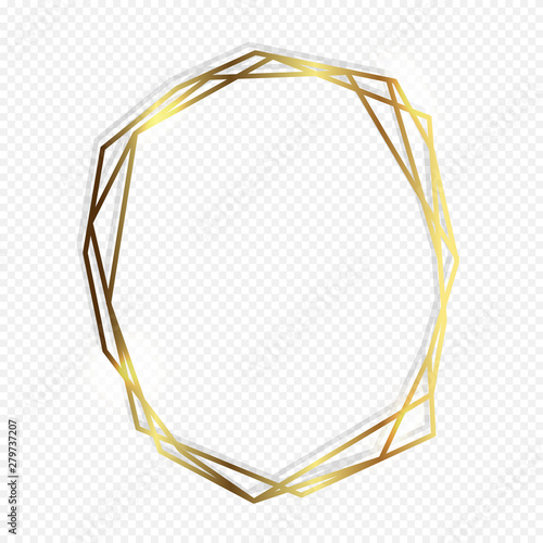 Gold polygonal frame design with geometric and Diamond shape. Design for luxury packaging, banner, wedding invitation, cards, quotes, wrapper pattern.