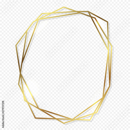 Gold polygonal frame design with geometric and Diamond shape. Design for luxury packaging, banner, wedding invitation, cards, quotes, wrapper pattern.