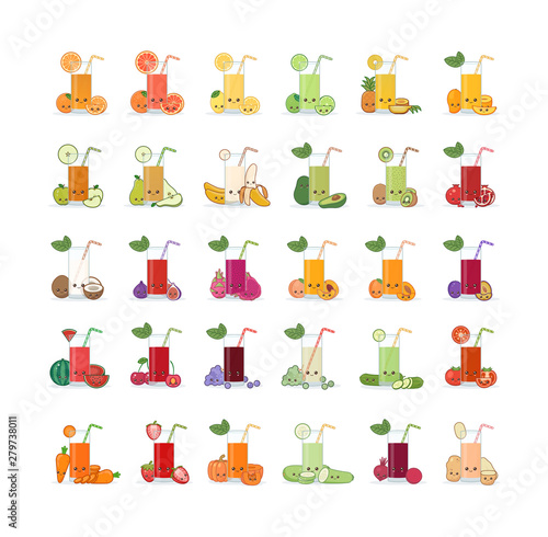 Cute kawai smiling fruit and vegetable juice
