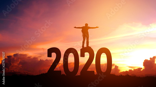 2020 New year Silhouette young man Freedom and Happy new year concept