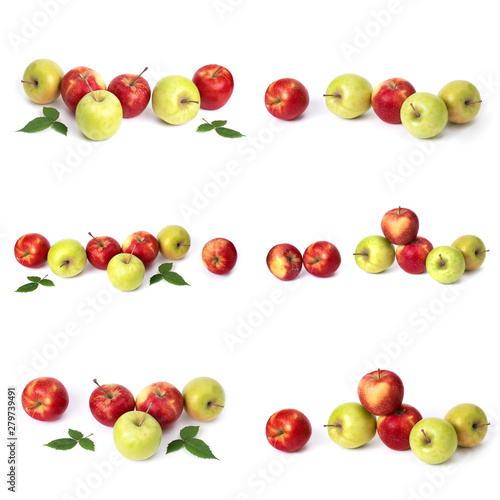 Set of red apples on a white background. Juicy apples of red color with yellow specks on a white background. The composition of juicy red apples © liubovi samoilova