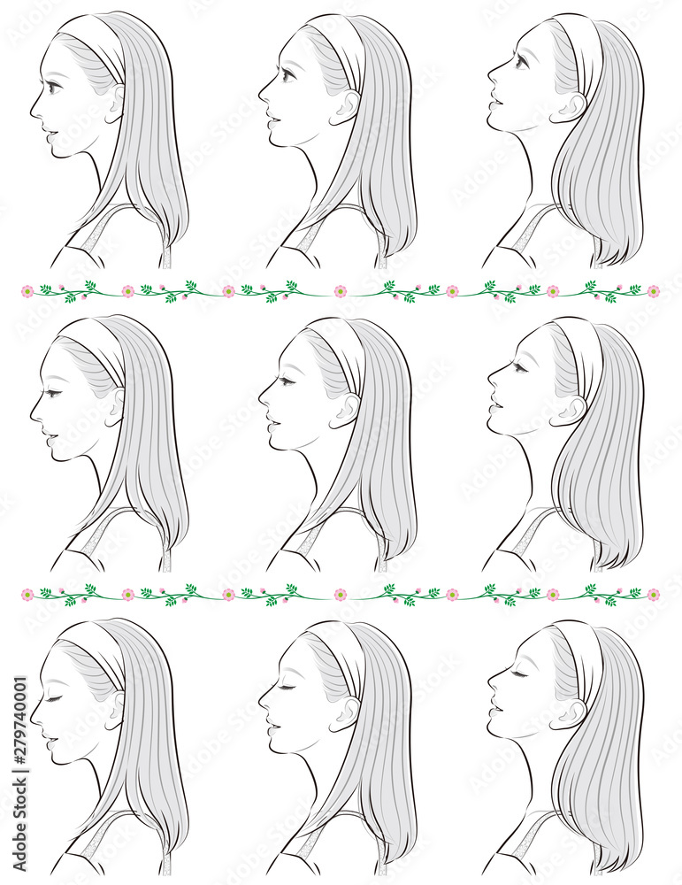 女性の横顔の表情イラスト 女性の横顔の表情イラスト