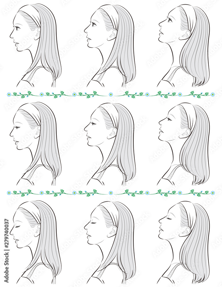 女性の横顔の表情イラスト 女性の横顔の表情イラスト