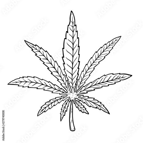 Illustration of cannabis leaf isolated on white background. Design element for poster, banner, t shirt, emblem. Vector illustration