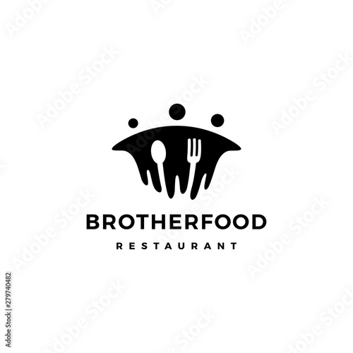 brother food people group human fork spoon logo vector icon illustration