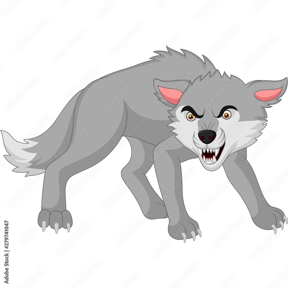 Obraz premium Cartoon angry wolf isolated on white background