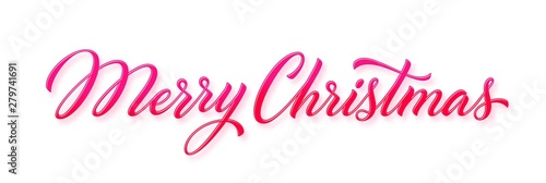 merry christmas red hand lettering inscription with falling shadow, for postcard, poster, banner design element, calligraphy vector illustration