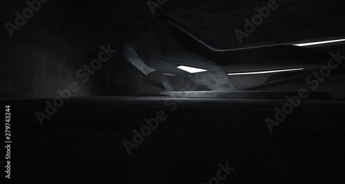 Obraz na płótnie Abstract architectural concrete smooth interior of a minimalist house with neon lighting. 3D illustration and rendering. w salonie