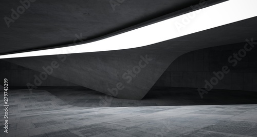 Abstract architectural concrete smooth interior of a minimalist house with neon lighting. 3D illustration and rendering.