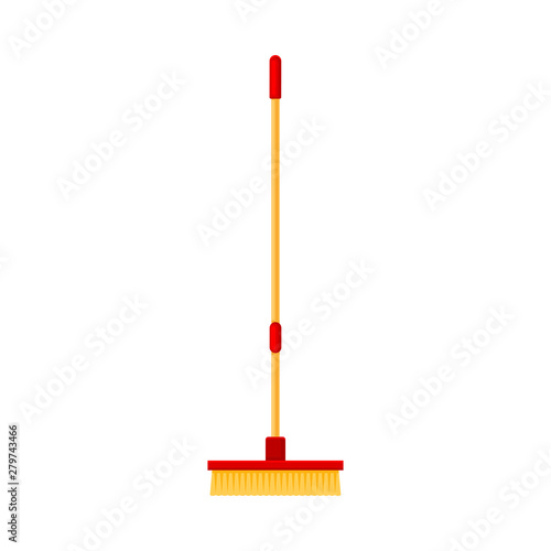 Brush for sweeping on the long handle. Vector illustration on white background.