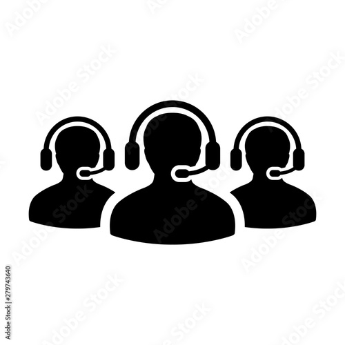 Business service icon vector male online customer support person profile avatar with headphone for online assistant in glyph pictogram illustration