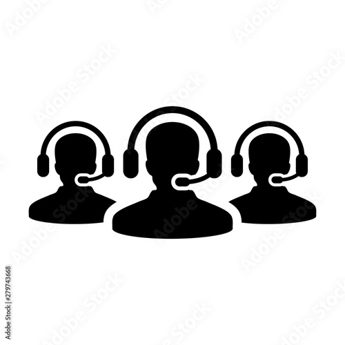 Customer service icon vector male business support person profile avatar with headphone for online assistant in glyph pictogram illustration