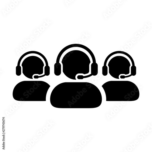 Service icon vector male customer care business support person profile avatar with headphone for online assistant in glyph pictogram illustration