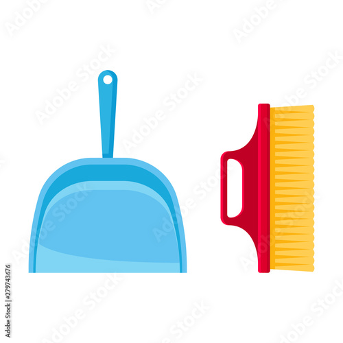 Scoop and brush for sweeping. Vector illustration on white background.