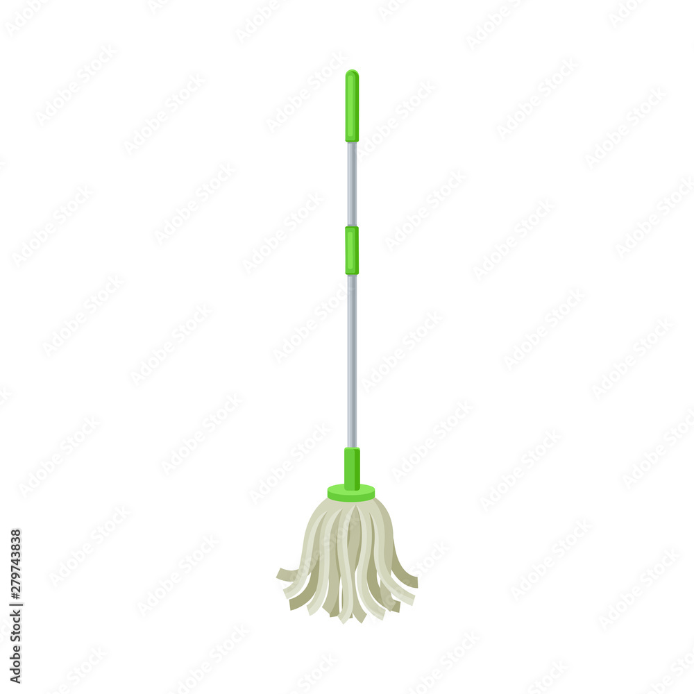 Mop of rope on a long handle. Vector illustration on white background. Mop of rope on a long handle. Vector illustration on white background.