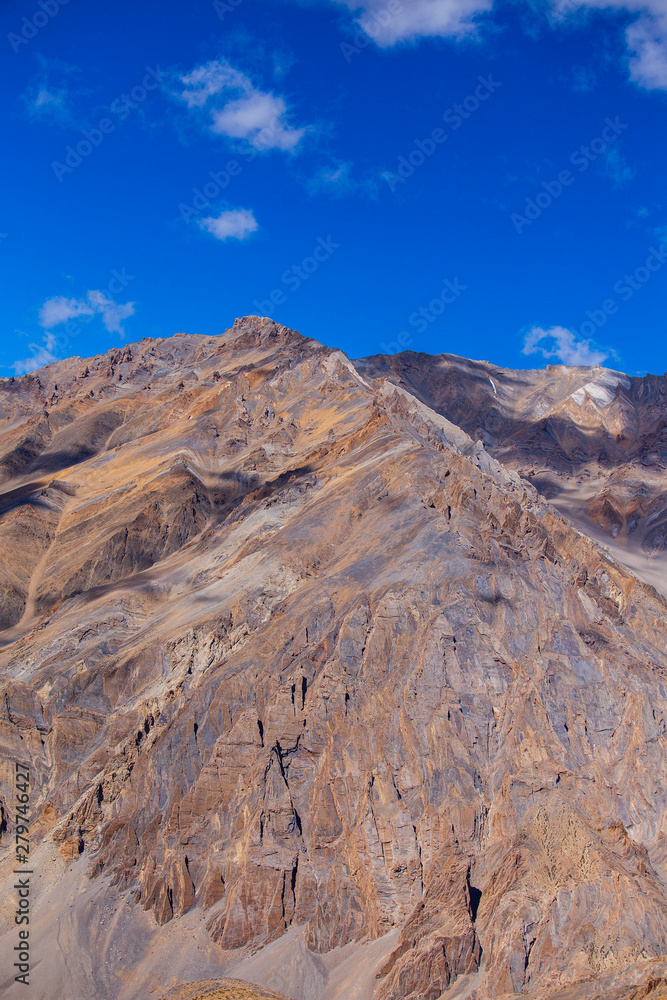 Himalayan mountain landscape along Leh to Manali highway. Majestic rocky mountains in Indian Himalayas, India